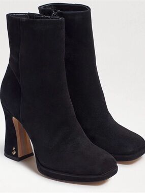 Sam Edelman Black Suede Platform Ankle Boots with Block Heel